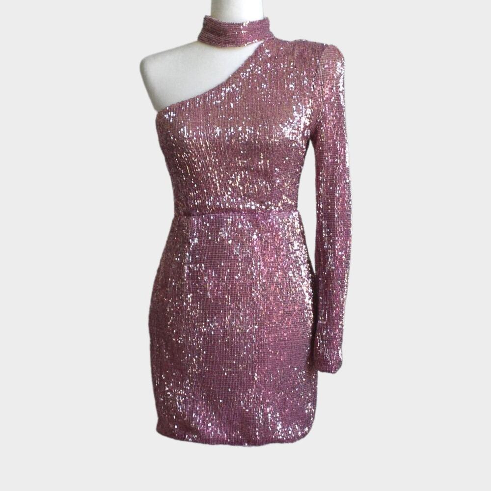 L'ATISTE Pink One Shoulder Sequin Party Dress Size M